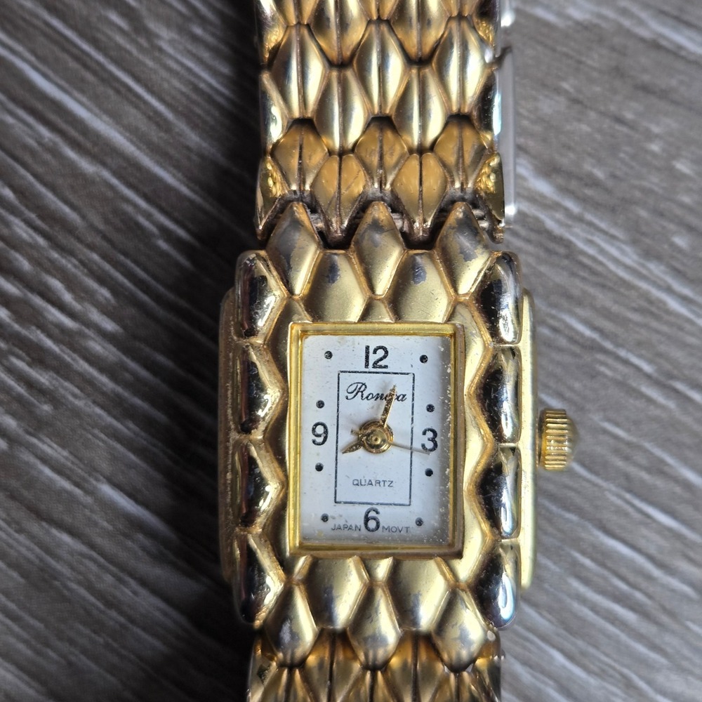 Vintage Ronica Ladies Quartz Watch Gold Tone Textured Bracelet Japan Movt S 6